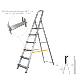 Escalera Doméstica Aluminio 6 Peldaños 12 cm Grosor.