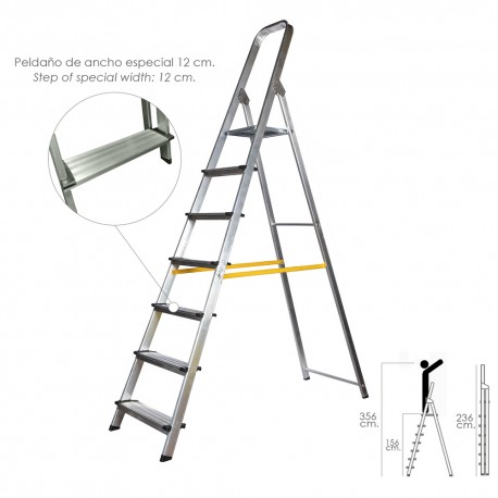 Escalera Doméstica Aluminio 7 Peldaños 12 cm Grosor.
