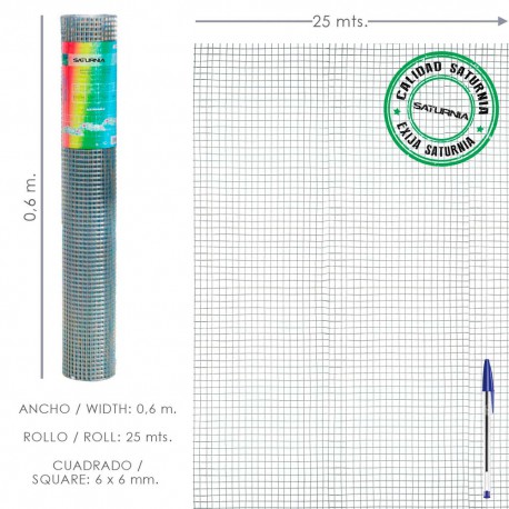 Malla Electrosoldada Galvanizada 6x6 / 60 cm. Rollo 25 Metros Uso Domestico