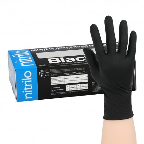 Guante Desechable Nitrilo Negro S 5,5 gms. Gruesos Caja 100 guantes.