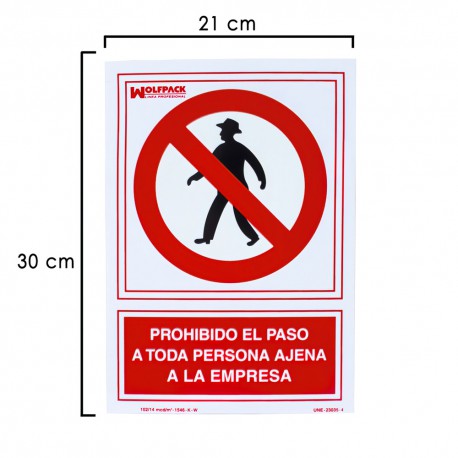 Cartel Prohibido el Paso Persona Ajena Empresa 21x 30 (Alt.) cm.