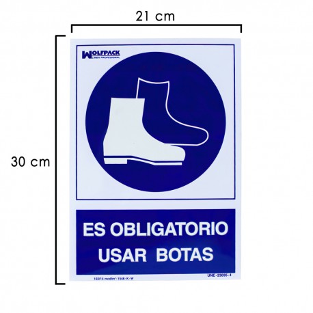 Cartel Obligatorio Uso De Botas 21x 30 (Alt.) cm.